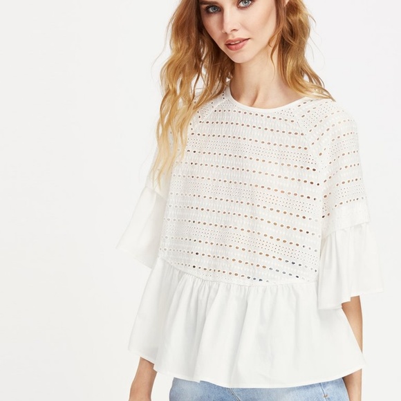 Ruffle Eyelet Embroidered Top NWT! - Picture 2 of 7